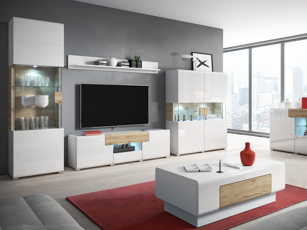 Stočić za kafu Torsone 111 (Belo + Sjajno belo + Hrast San Remo)