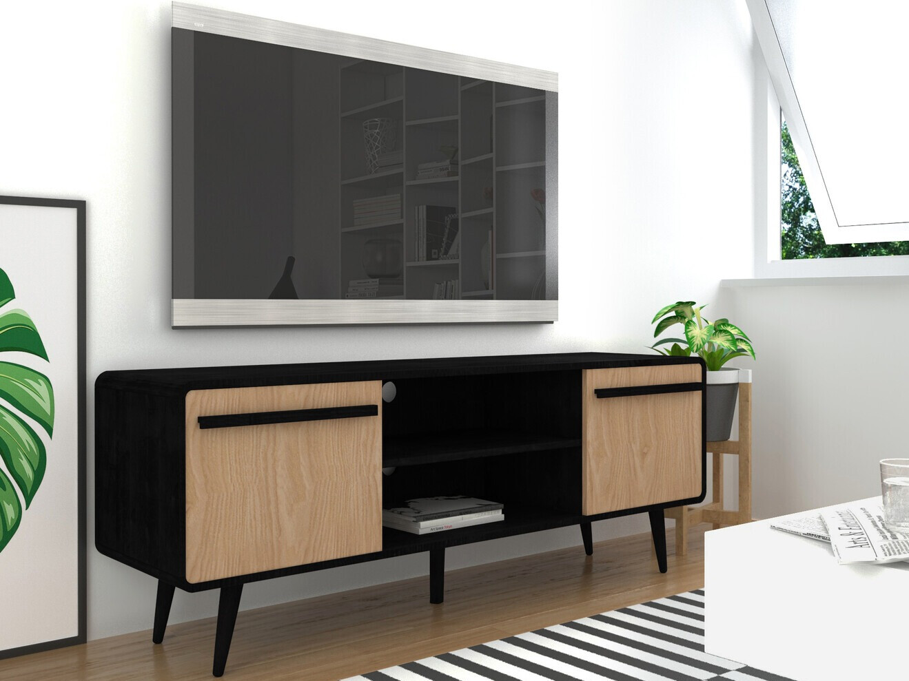TV komoda Denton 359 (Crno + Hrast)