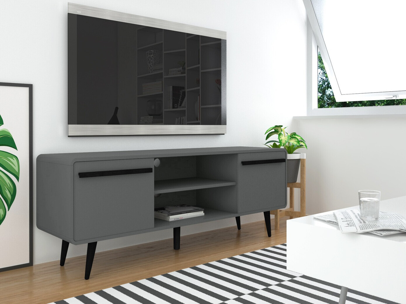TV komoda Denton 359 (Sivo + Crno)