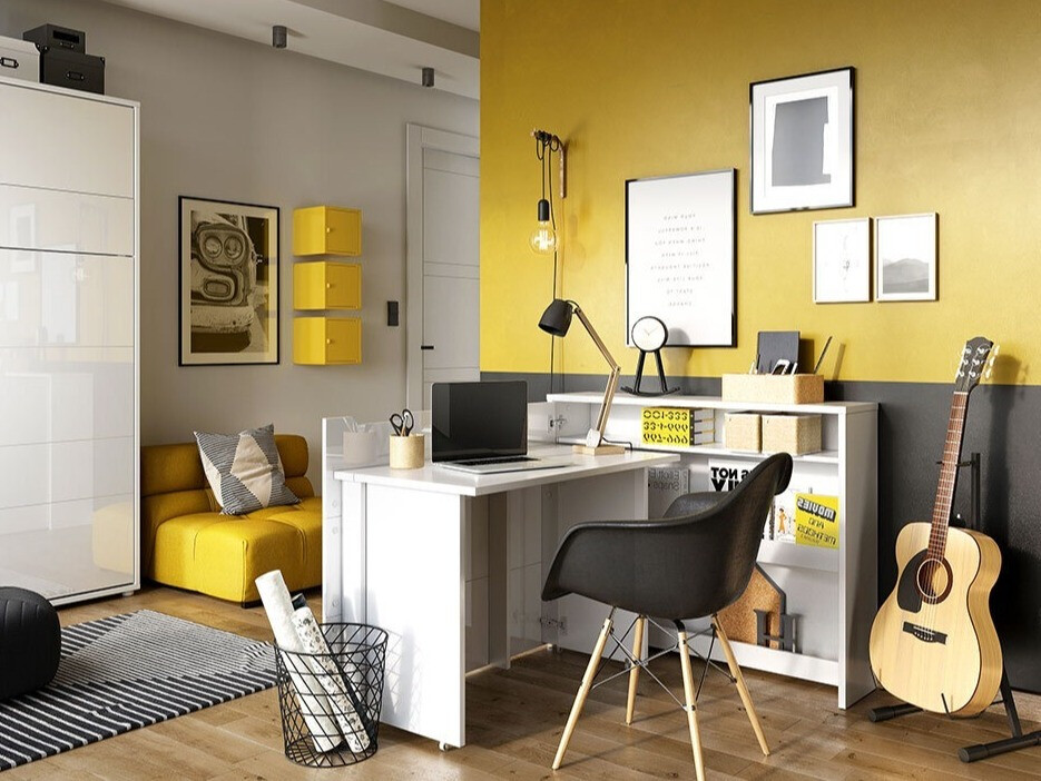 Ugaoni kancelarijski sto Concept Pro Lenart Levfere 101 (Belo + Sjajno belo)