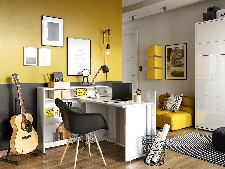 Ugaoni kancelarijski sto Concept Pro Lenart Levfere 101 (Belo + Sjajno belo)