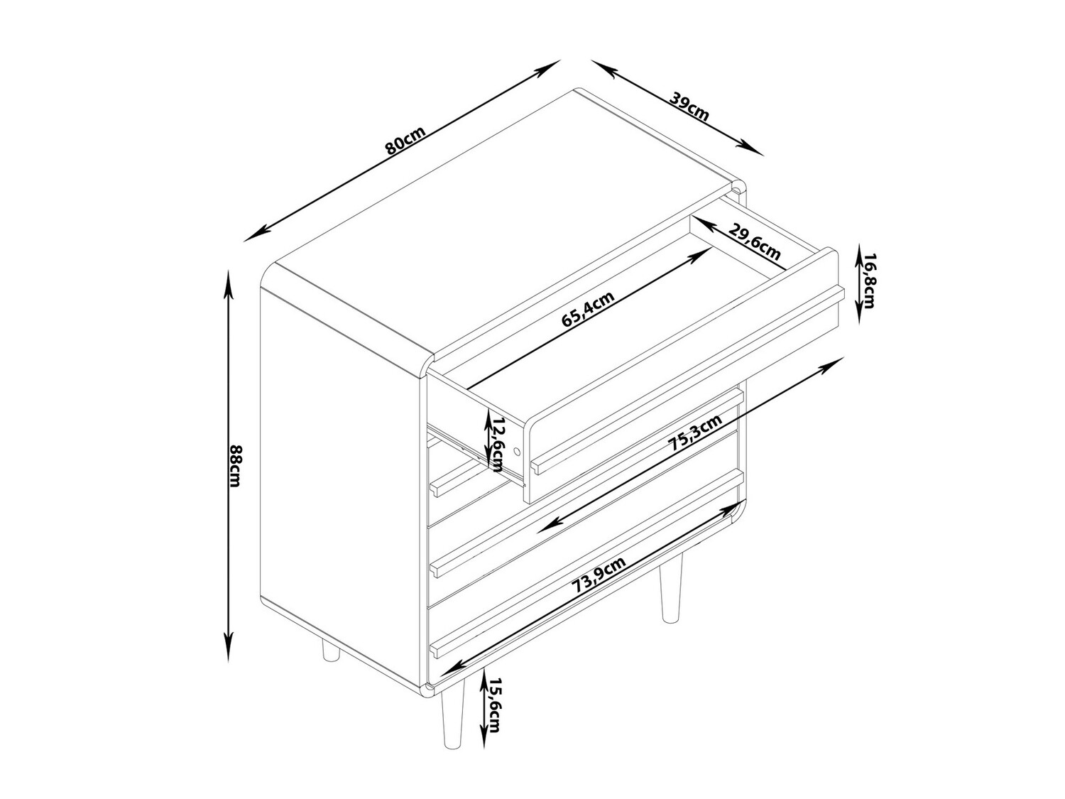 Komoda Denton 566 (Crno + Hrast)