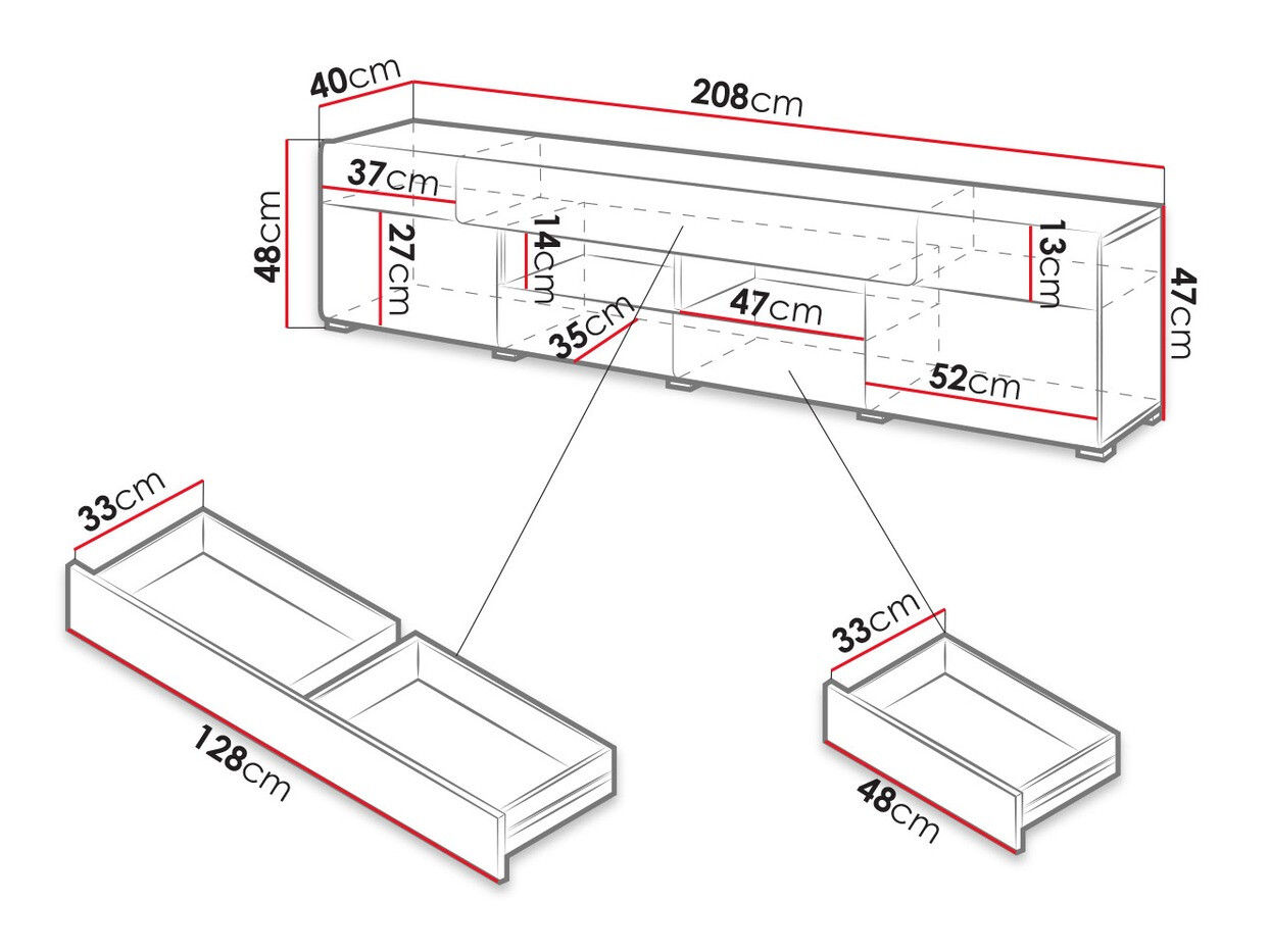 TV komoda Torsone 113 (Antracit + Gloss antracit + Grandson hrast)