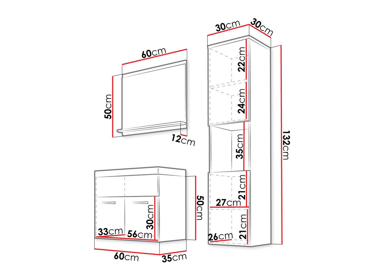 Set za kupatilo Sarasota 122 (Belo + Sjaj siva)