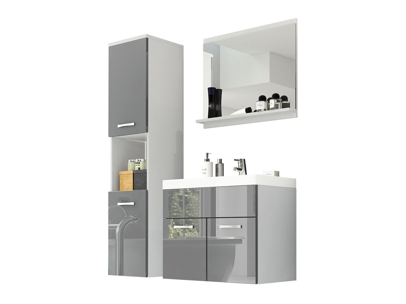 Set za kupatilo Sarasota 122 (Belo + Sjajna siva)