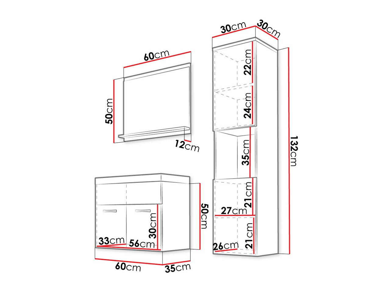 Set za kupatilo Sarasota 122 (Belo + Sjajno belo)