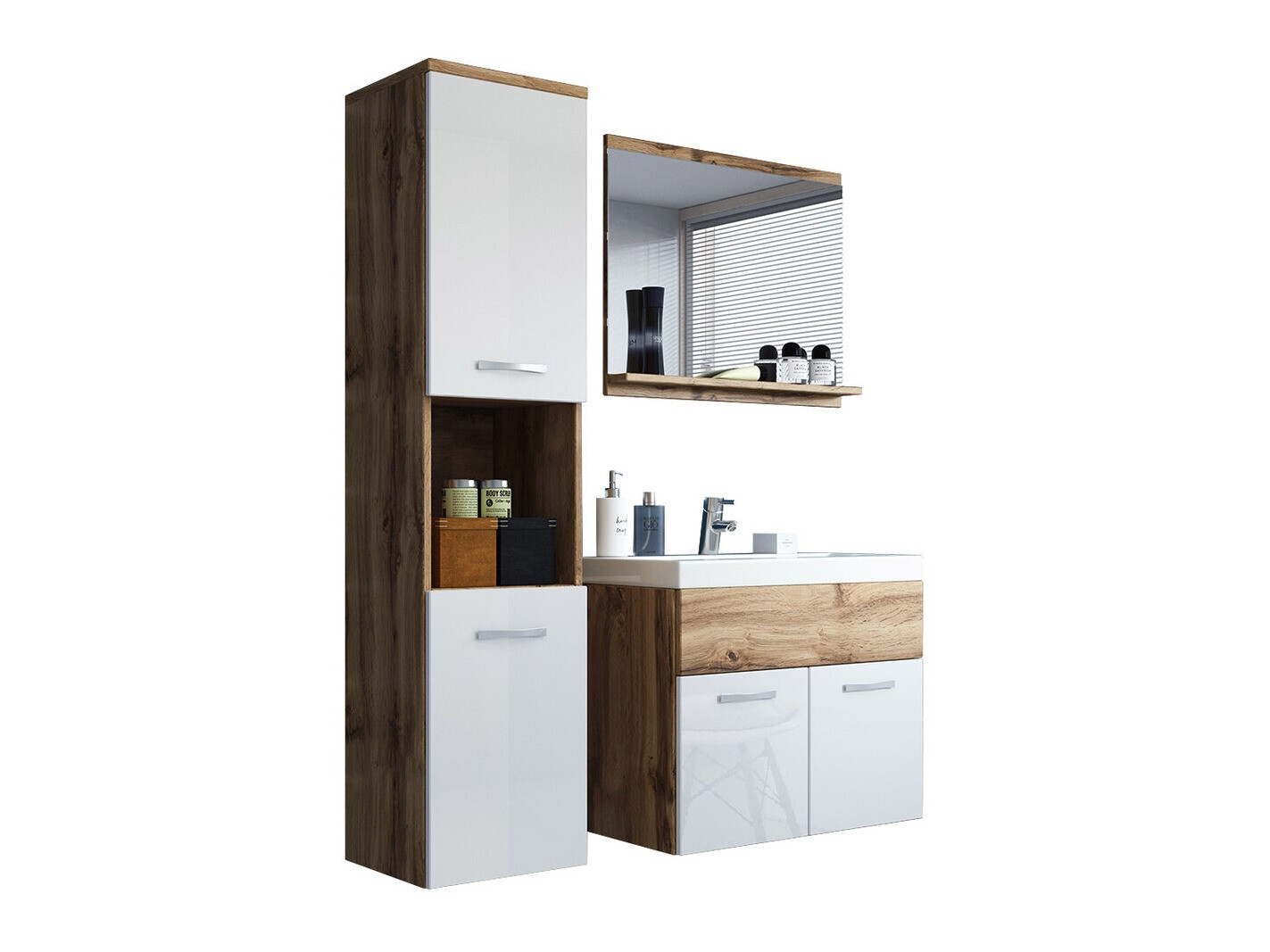 Set za kupatilo Sarasota 122 (Hrast Votan + Sjajno belo)