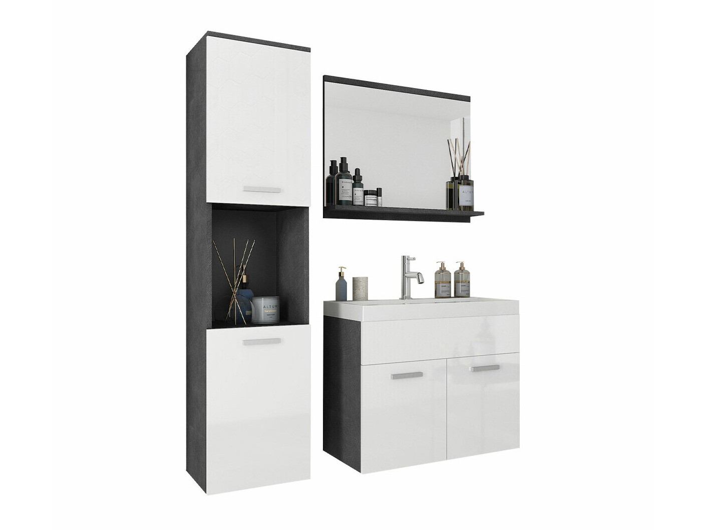 Set za kupatilo Sarasota 122 (Matera siva + Sjajno belo)