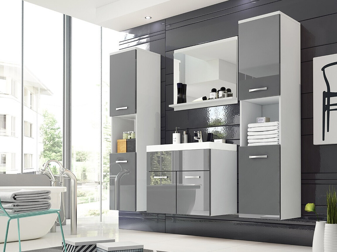 Set za kupatilo Sarasota 123 (Belo + Sjaj siva)