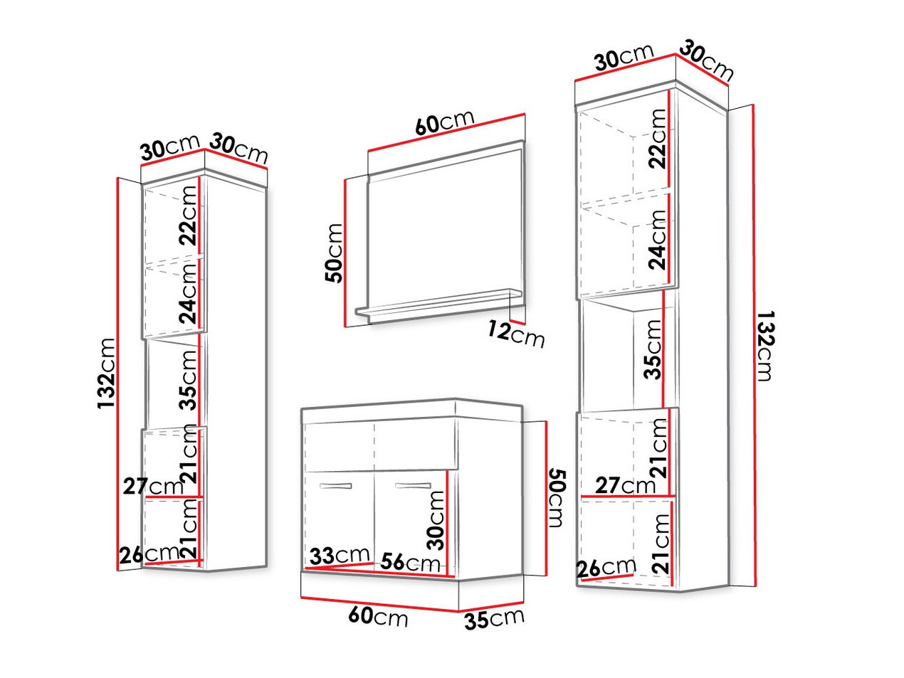 Set za kupatilo Sarasota 123 (Belo + Sjaj siva)