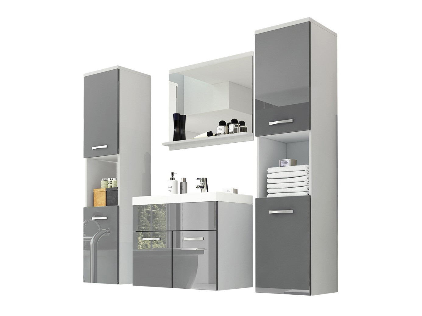 Set za kupatilo Sarasota 123 (Belo + Sjajna siva)