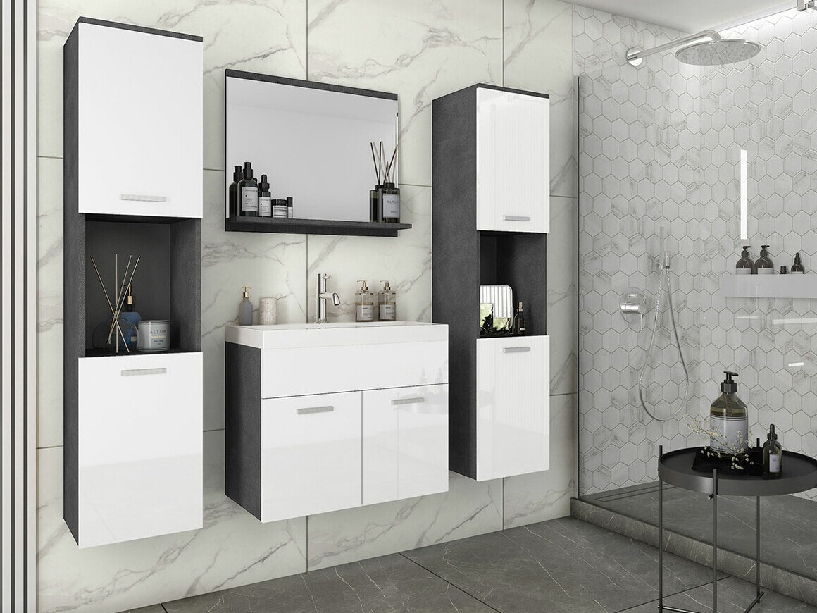 Set za kupatilo Sarasota 123 (Matera siva + Sjajno belo)