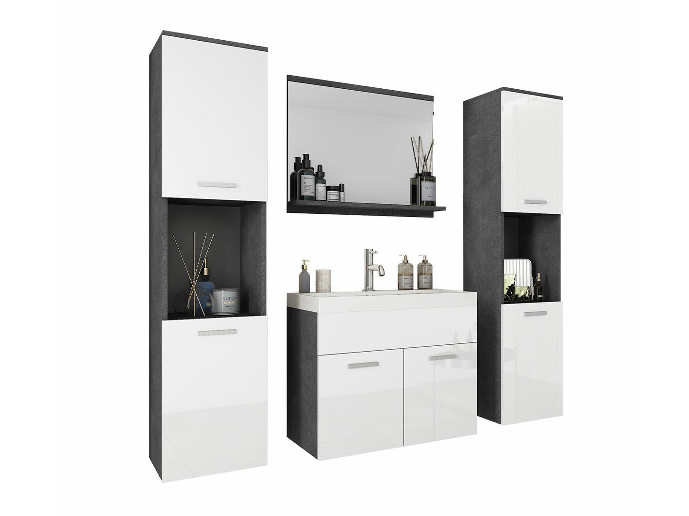 Set za kupatilo Sarasota 123 (Matera siva + Sjajno belo)