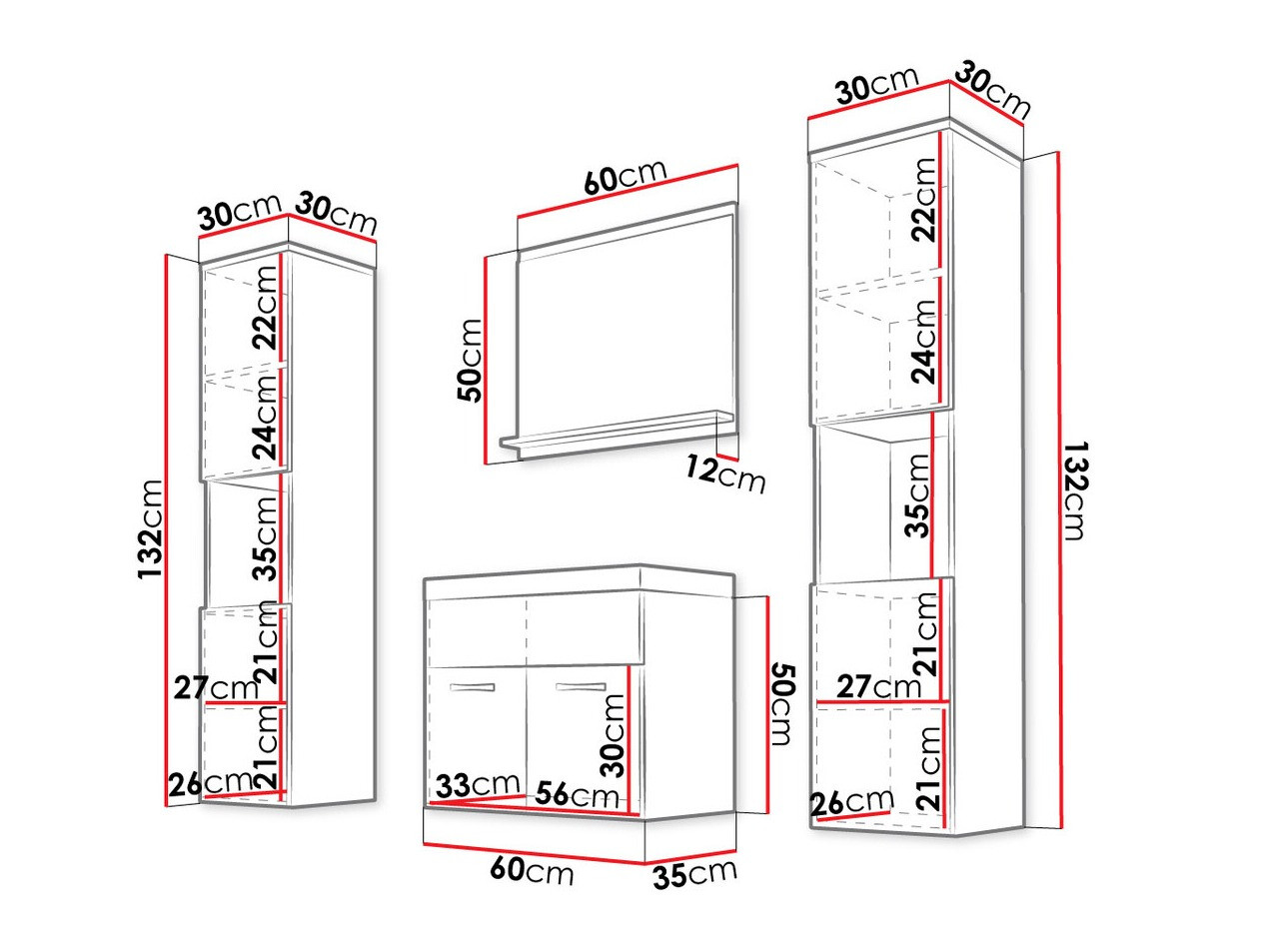Set za kupatilo Sarasota 123 (Matera siva + Sjajno belo)