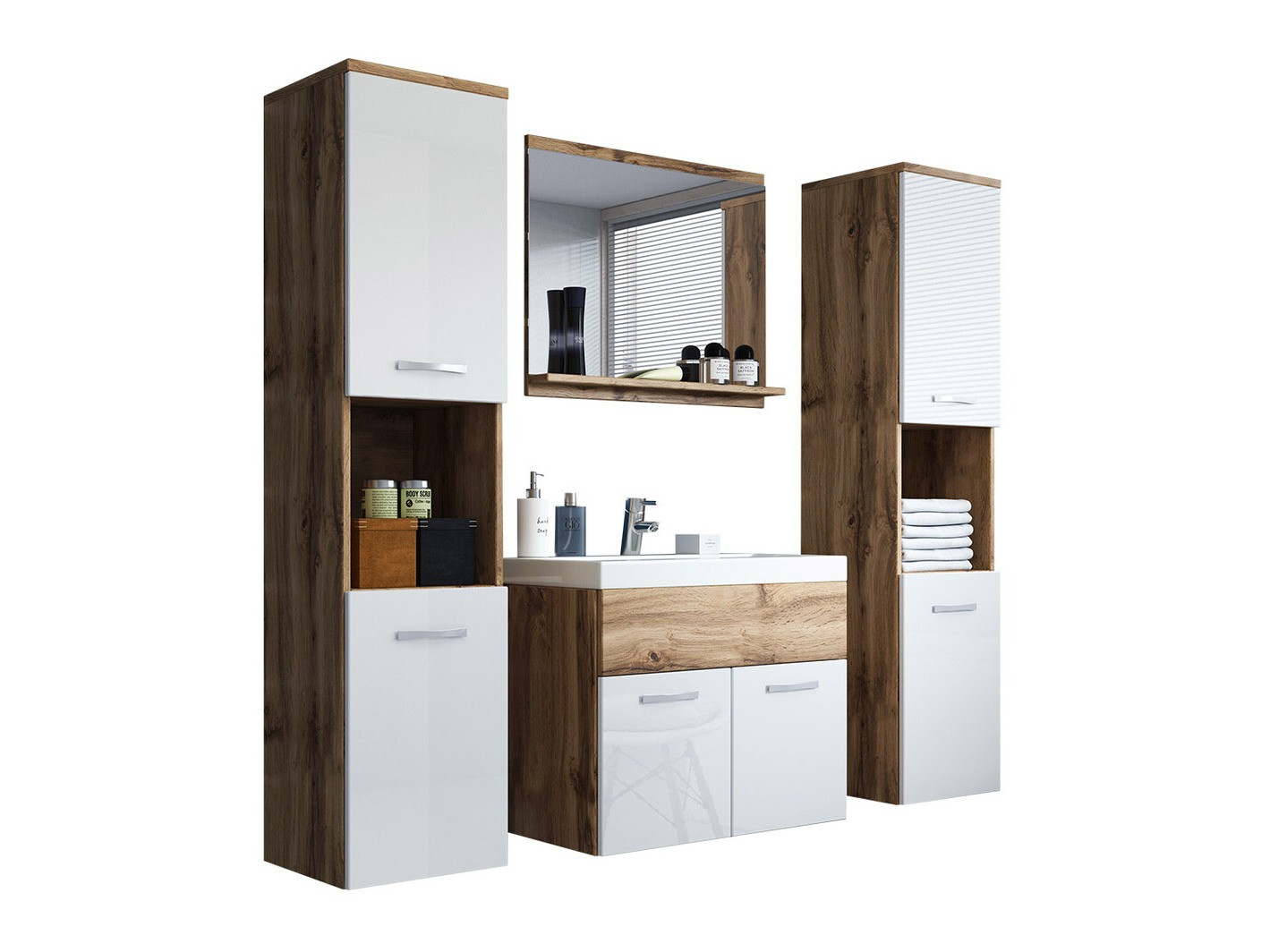 Set za kupatilo Sarasota 123 (Вотан храст + Sjajno belo)