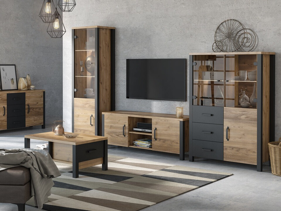 Polica Tornua 101 (Tamna smrča + Mat crna)