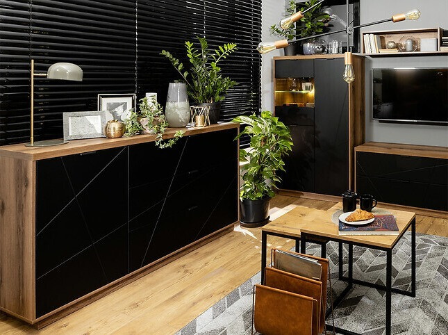 Komoda Fivale 100 (Tamni Delano hrast + Mat crna)