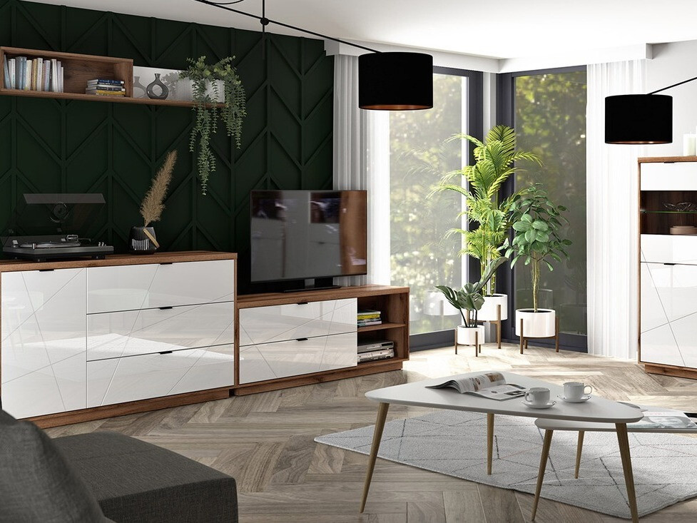 Komoda Fivale 100 (Tamni Delano hrast + Sjajno belo)