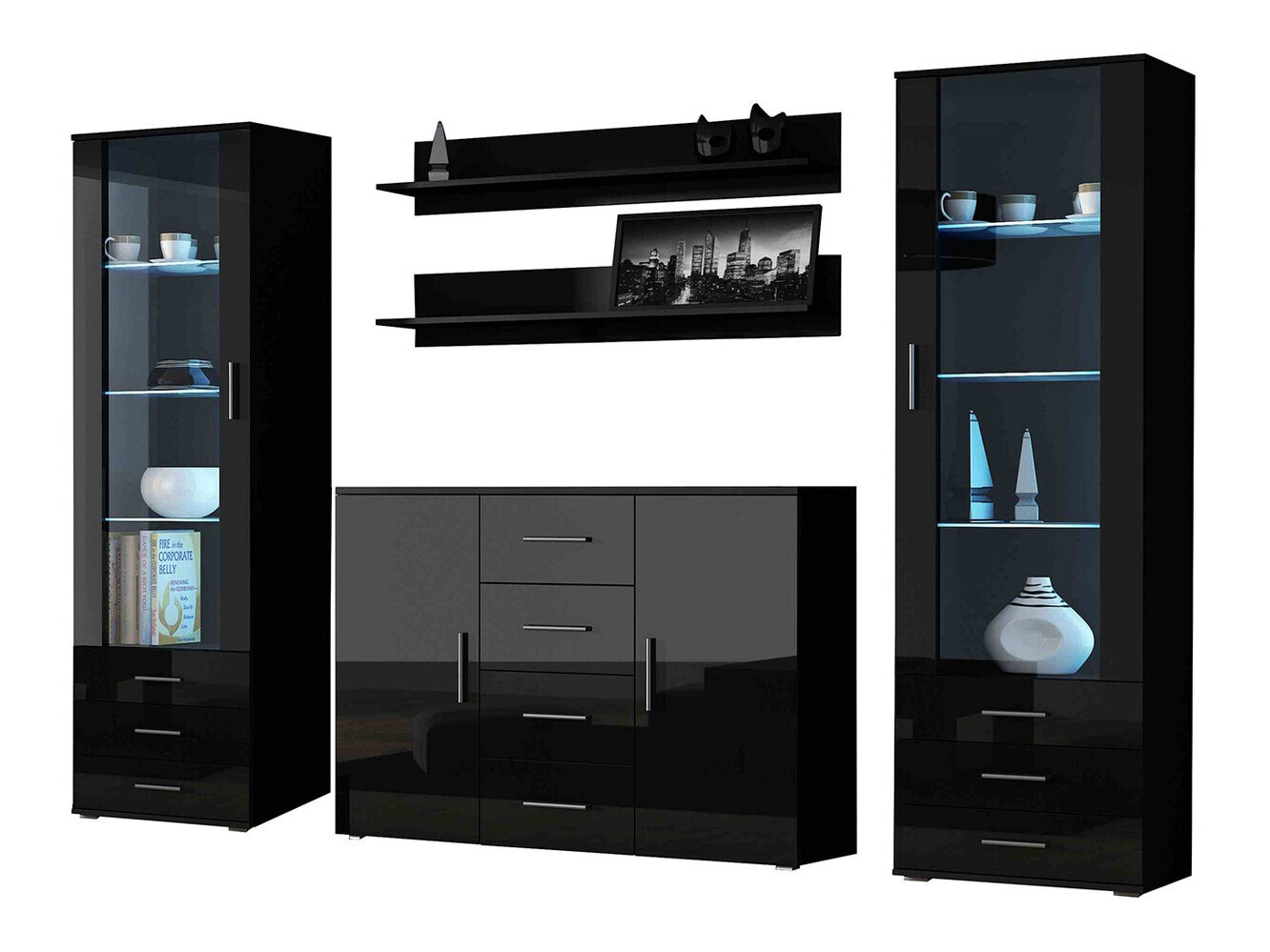 Set za dnevnu sobu Tornola 112 (Crno + Crna visoki sjaj)