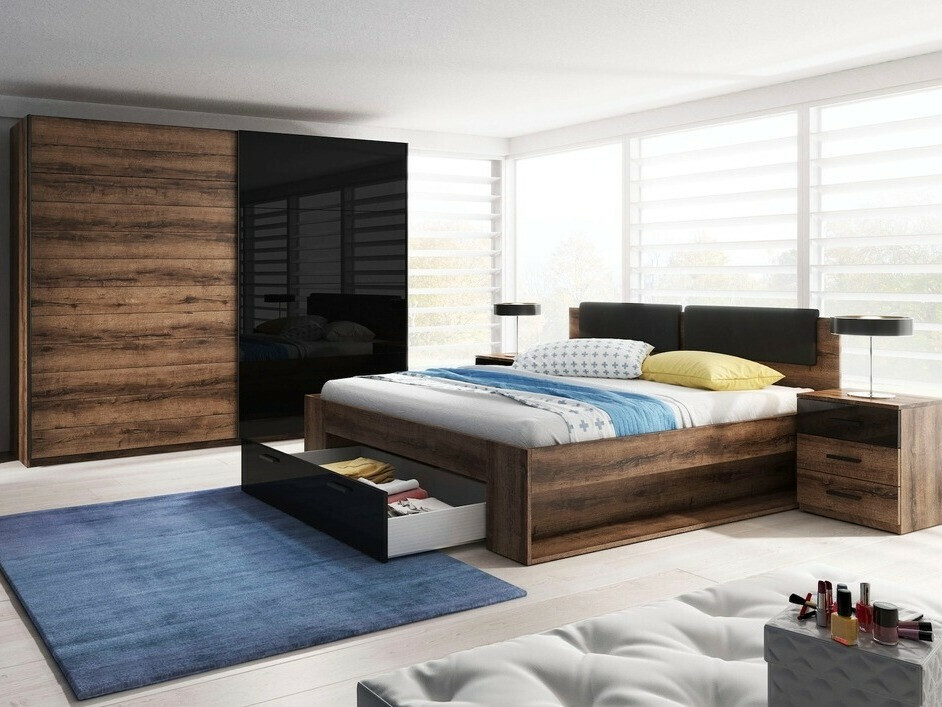 Noćni ormarić Levruvu 107 (Manastirski hrast + Crno)