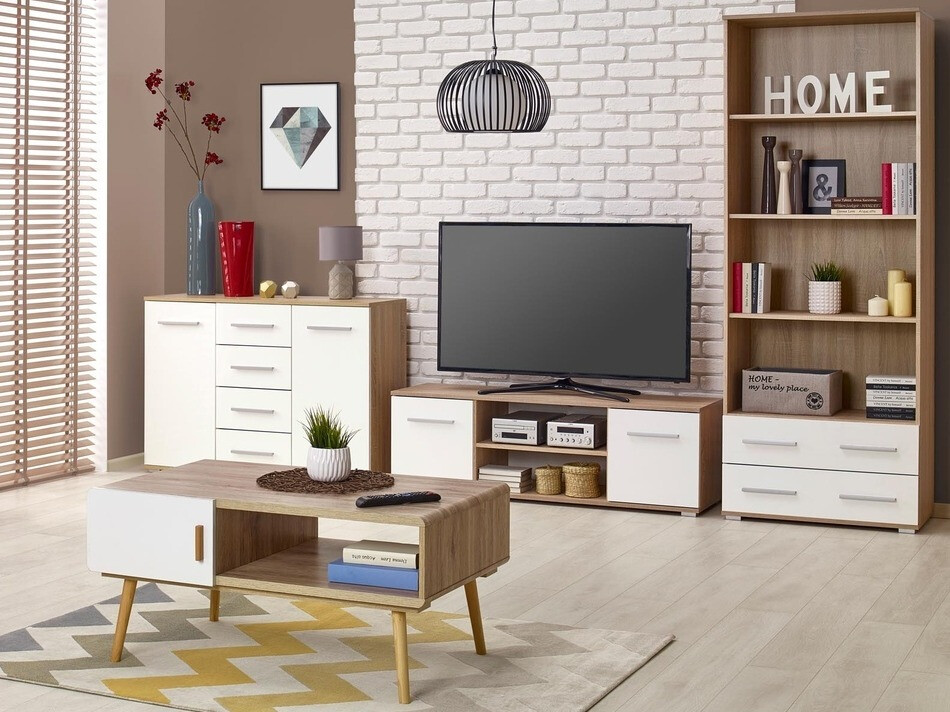 TV komoda Cirveso 109 (Sonoma hrast + Sjajno belo)