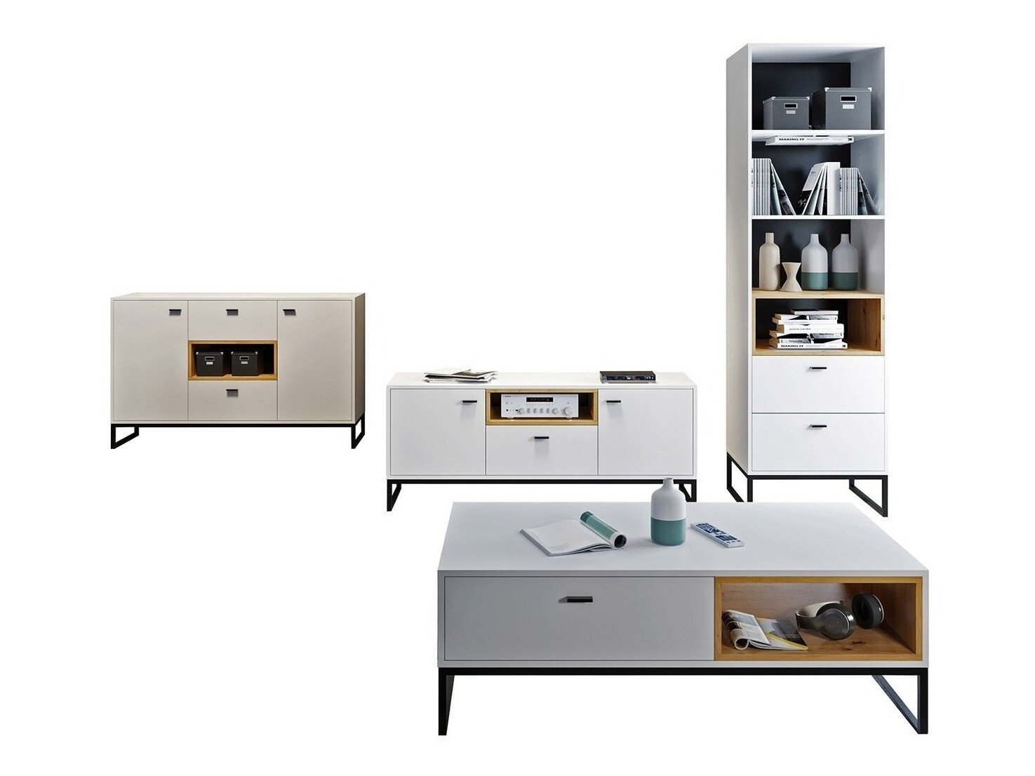 Set za dnevnu sobu Baltesi 109 (Belo + Zanatski hrast)