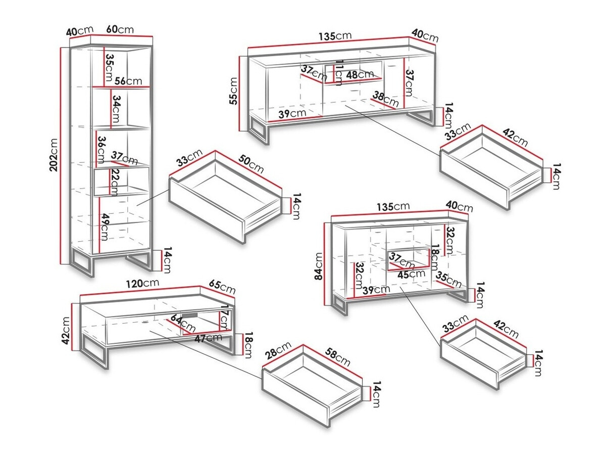 Set za dnevnu sobu Baltesi 109 (Zanatski hrast + Crno)