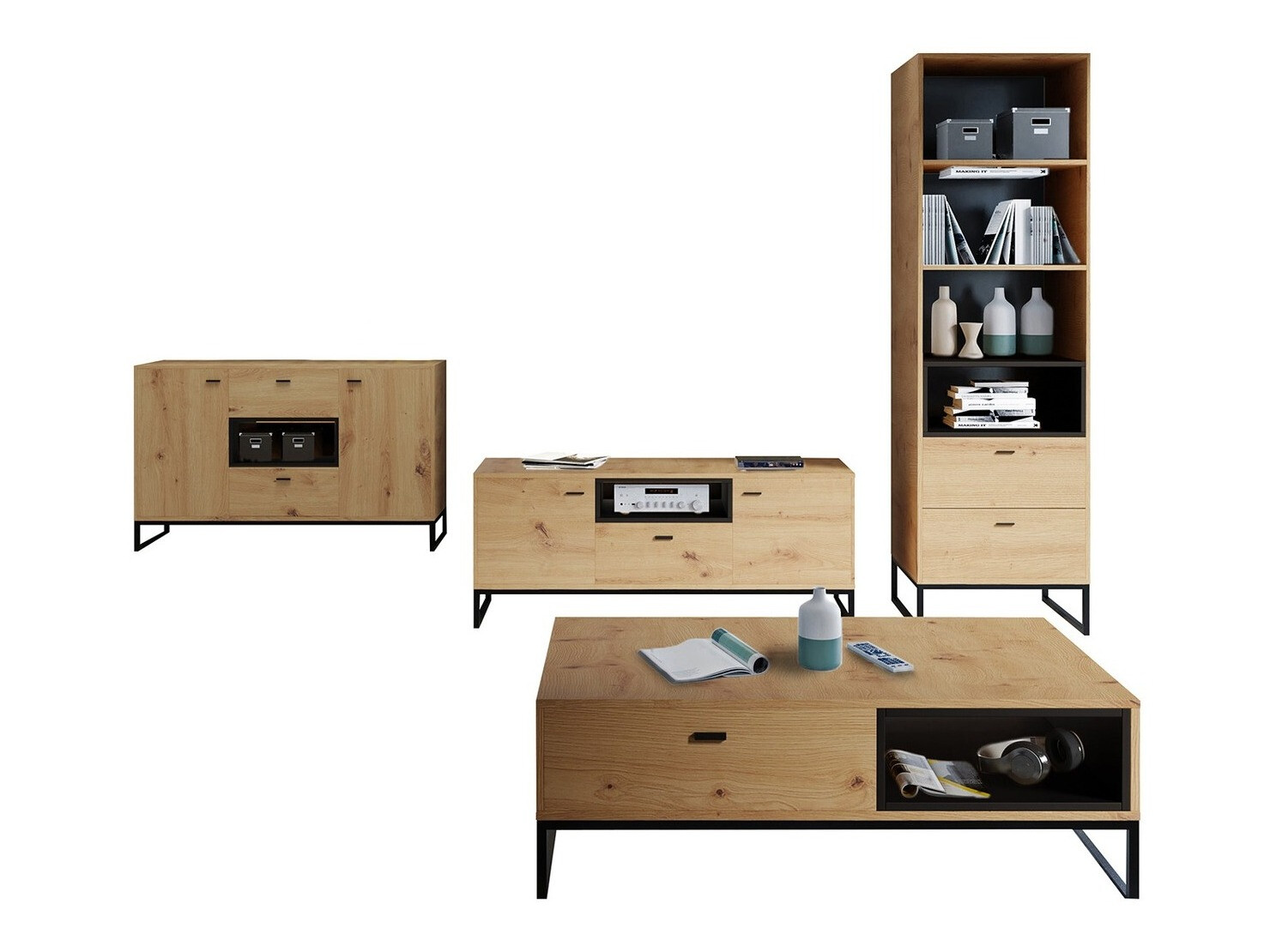 Set za dnevnu sobu Baltesi 109 (Zanatski hrast + Crno)