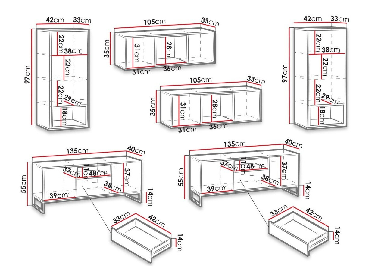 Set za dnevnu sobu Baltesi 113 (Belo + Zanatski hrast)