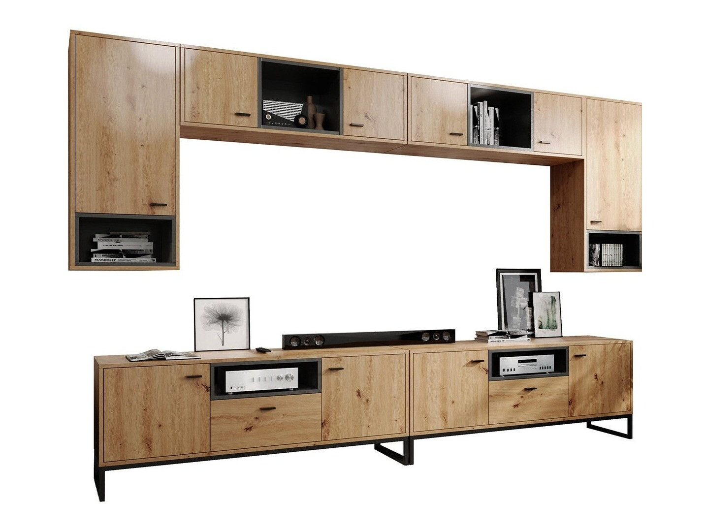 Set za dnevnu sobu Baltesi 113 (Zanatski hrast + Crno)