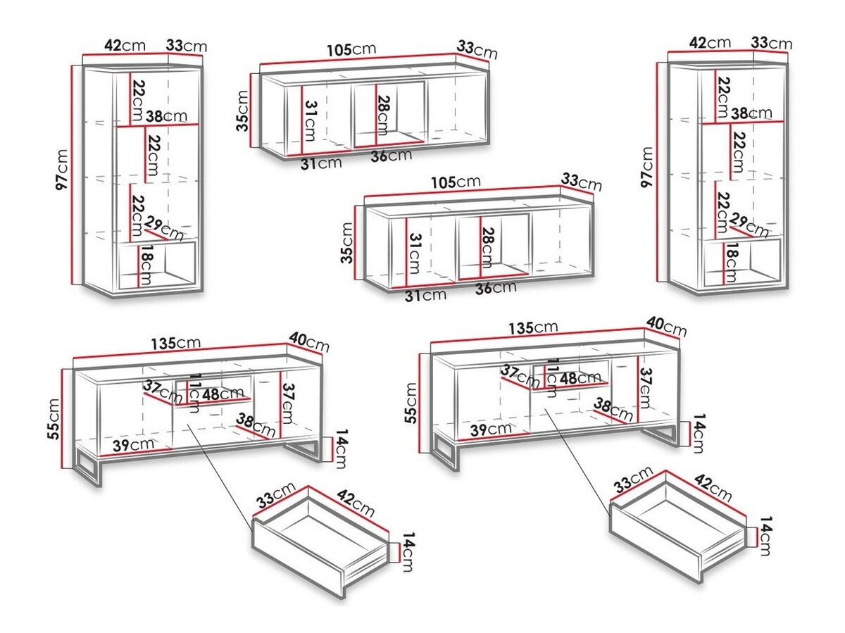 Set za dnevnu sobu Baltesi 113 (Zanatski hrast + Crno)