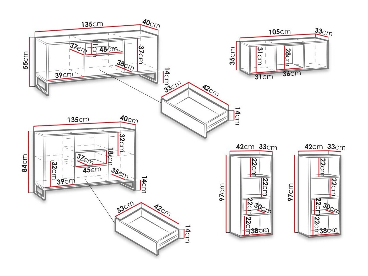 Set za dnevnu sobu Baltesi 114 (Belo + Zanatski hrast)