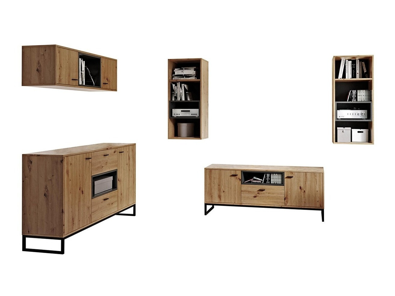 Set za dnevnu sobu Baltesi 114 (Zanatski hrast + Crno)