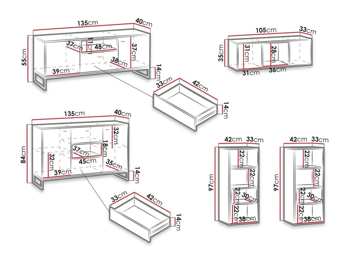 Set za dnevnu sobu Baltesi 114 (Zanatski hrast + Crno)