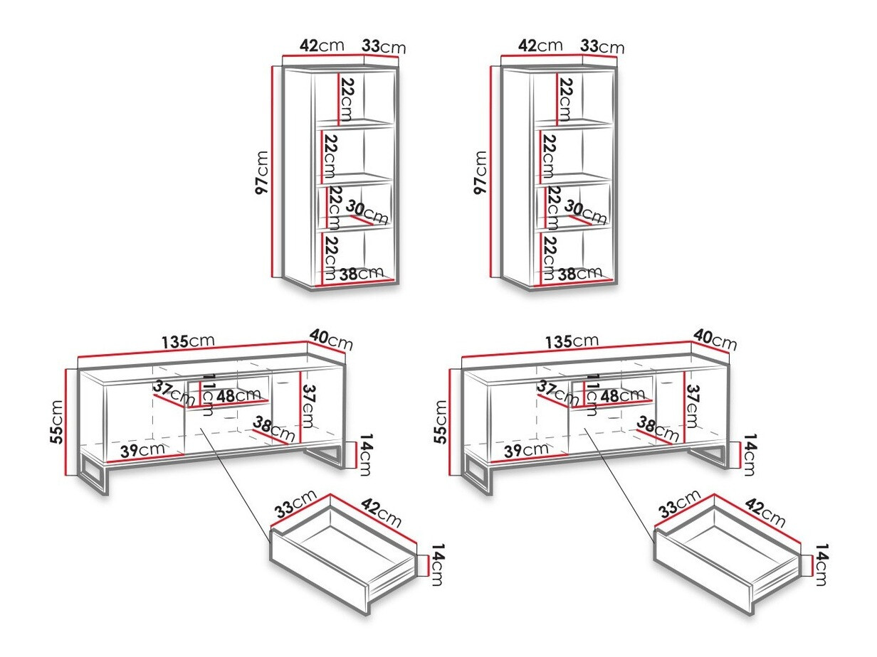 Set za dnevnu sobu Baltesi 115 (Belo + Zanatski hrast)
