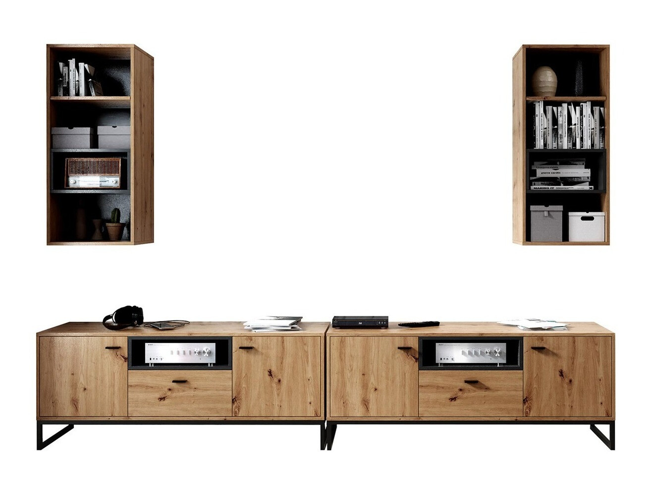 Set za dnevnu sobu Baltesi 115 (Zanatski hrast + Crno)