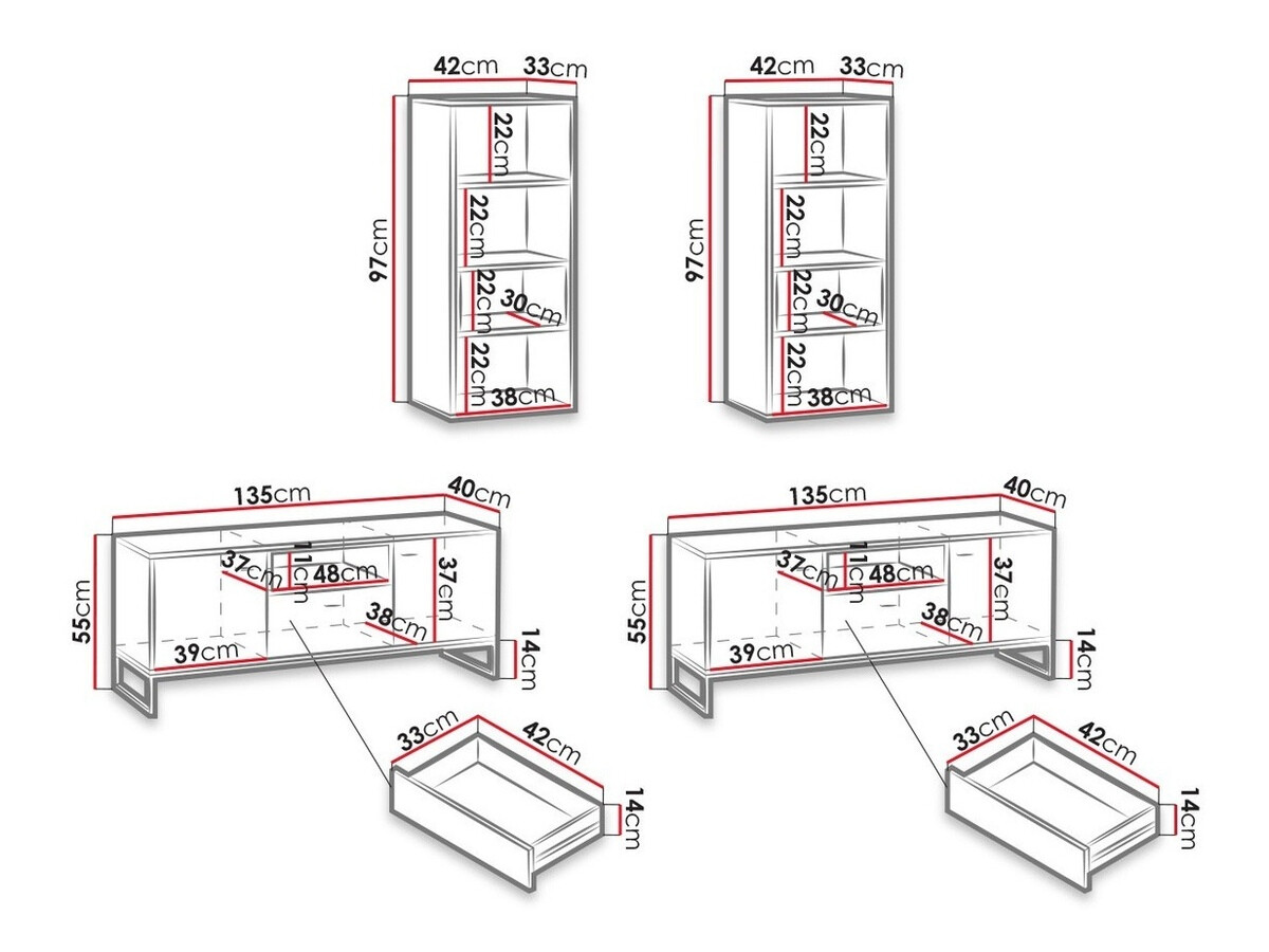 Set za dnevnu sobu Baltesi 115 (Zanatski hrast + Crno)
