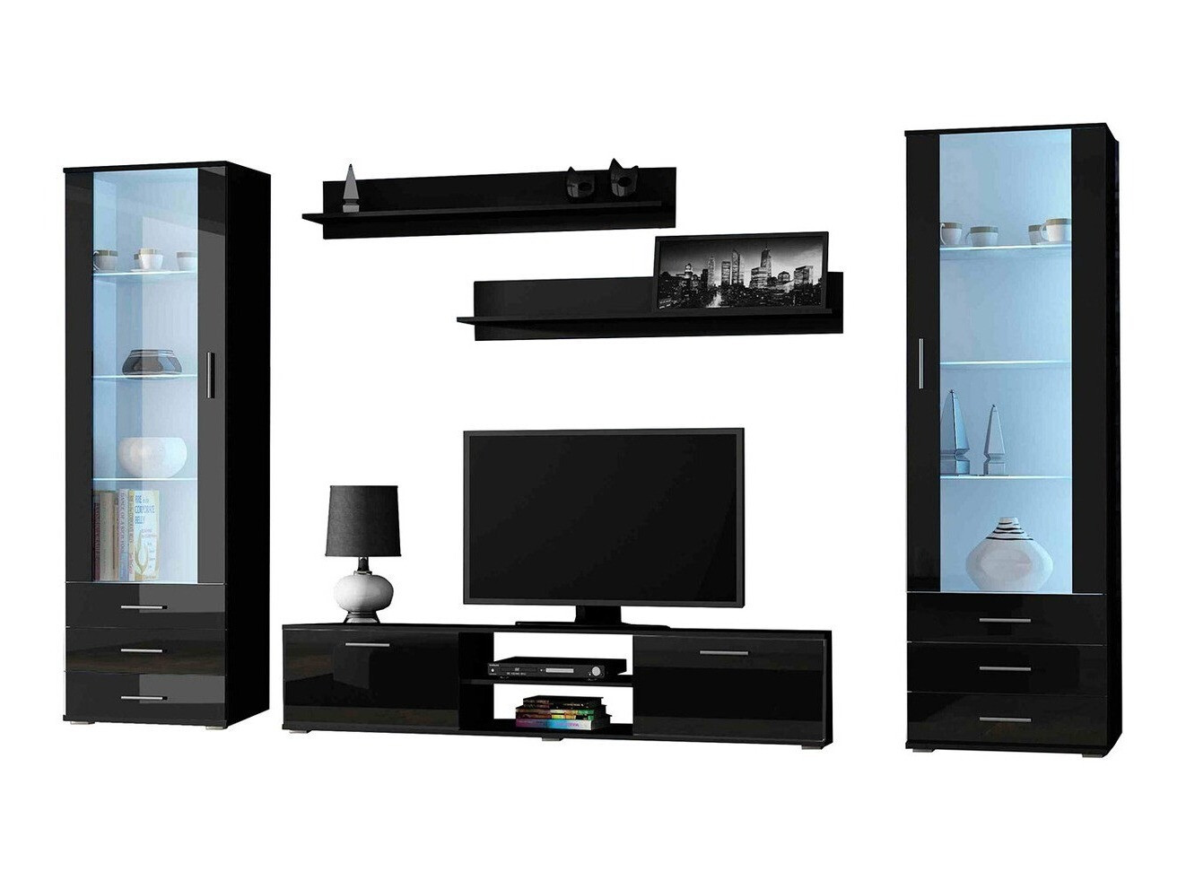 Set za dnevnu sobu Tornola 109 (Crno + Crna visoki sjaj)