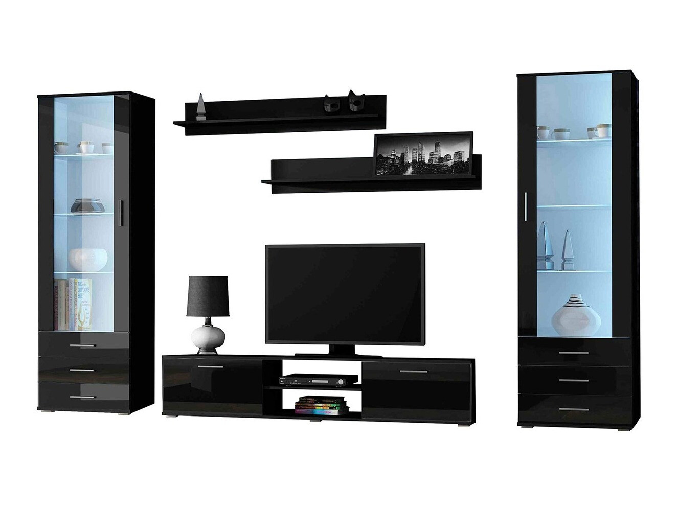 Set za dnevnu sobu Tornola 109 (Crno + Crna visoki sjaj)