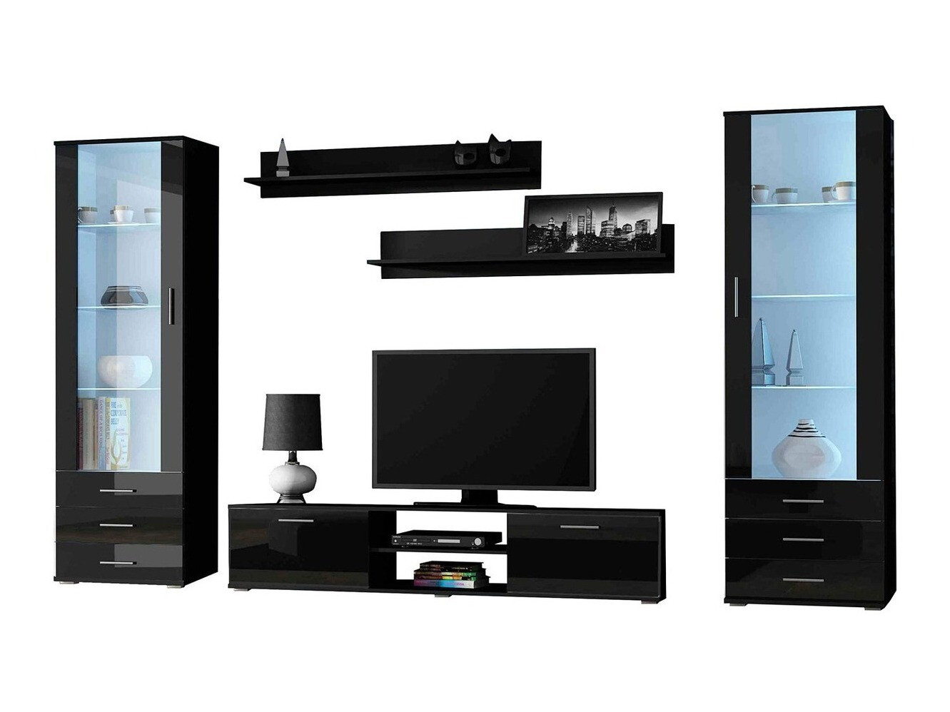 Set za dnevnu sobu Tornola 109 (Crno + Crna visoki sjaj)