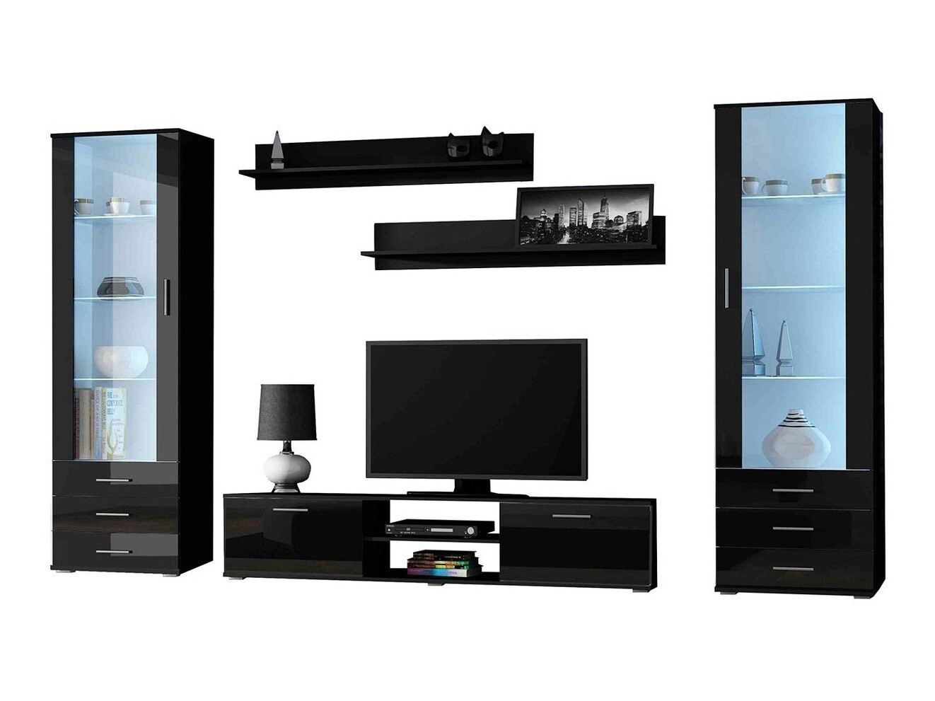 Set za dnevnu sobu Tornola 109 (Crno + Sjajno crna)