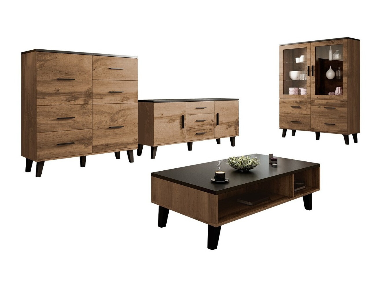 Set za dnevnu sobu Larfloi 112 (Вотан храст + Crno)