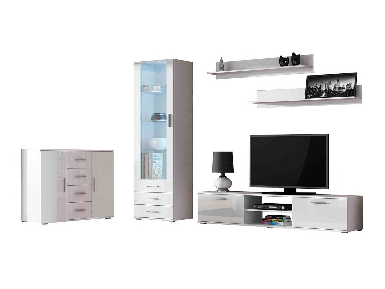 Set za dnevnu sobu Tornola 108 (Belo + Sjajno belo)