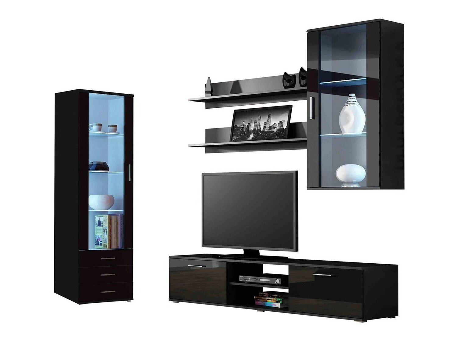 Set za dnevnu sobu Tornola 114 (Crno + Sjajno crna)