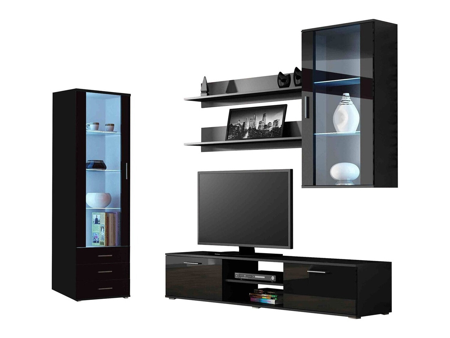 Set za dnevnu sobu Tornola 114 (Crno + Sjajno crna)