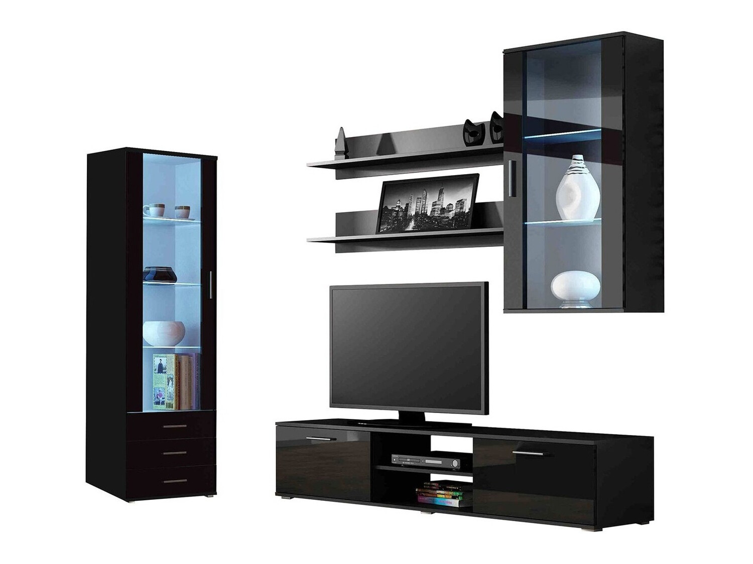 Set za dnevnu sobu Tornola 114 (Crno + Sjajno crna)