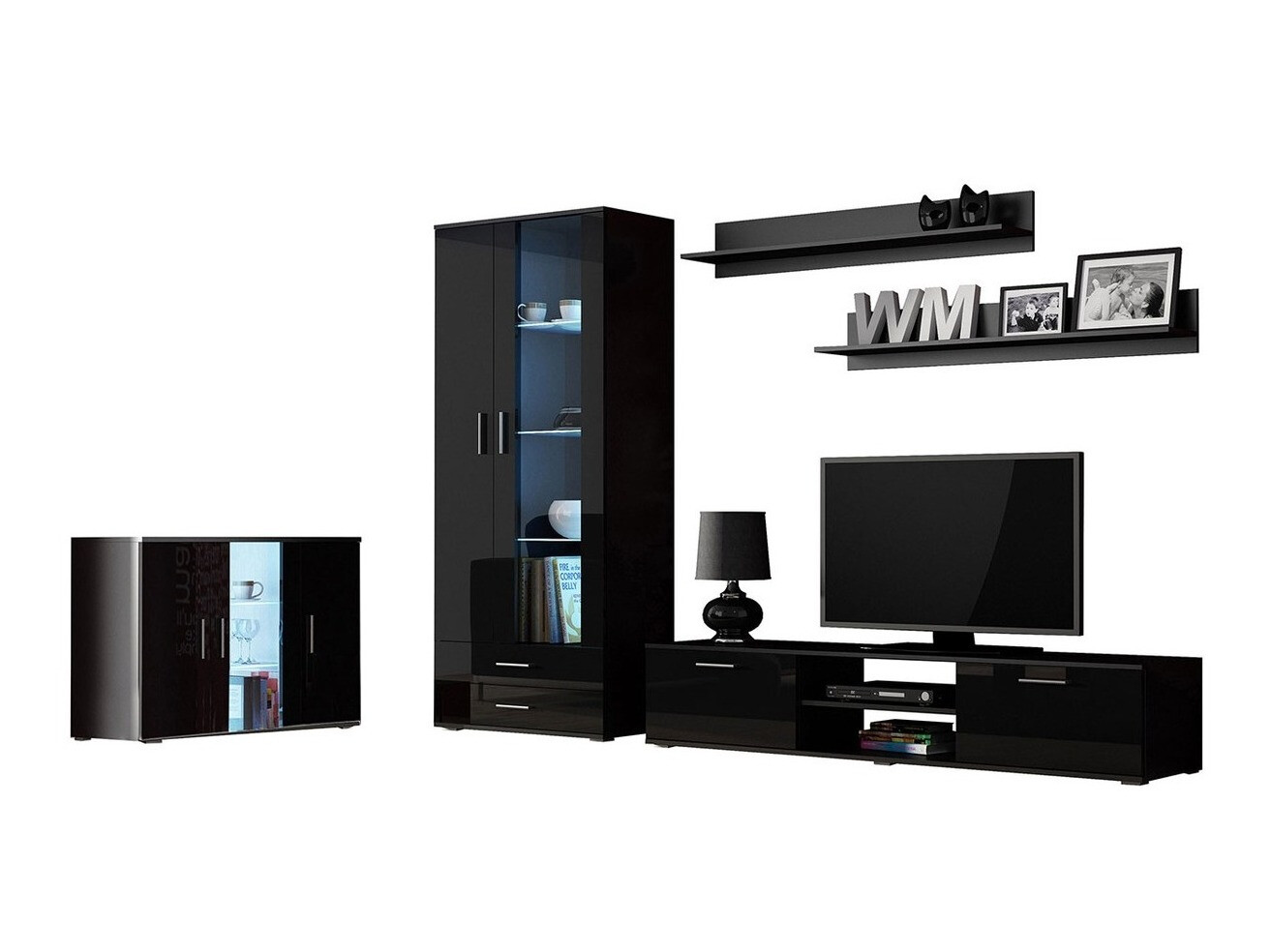 Set za dnevnu sobu Tornola 116 (Crno + Crna visoki sjaj)