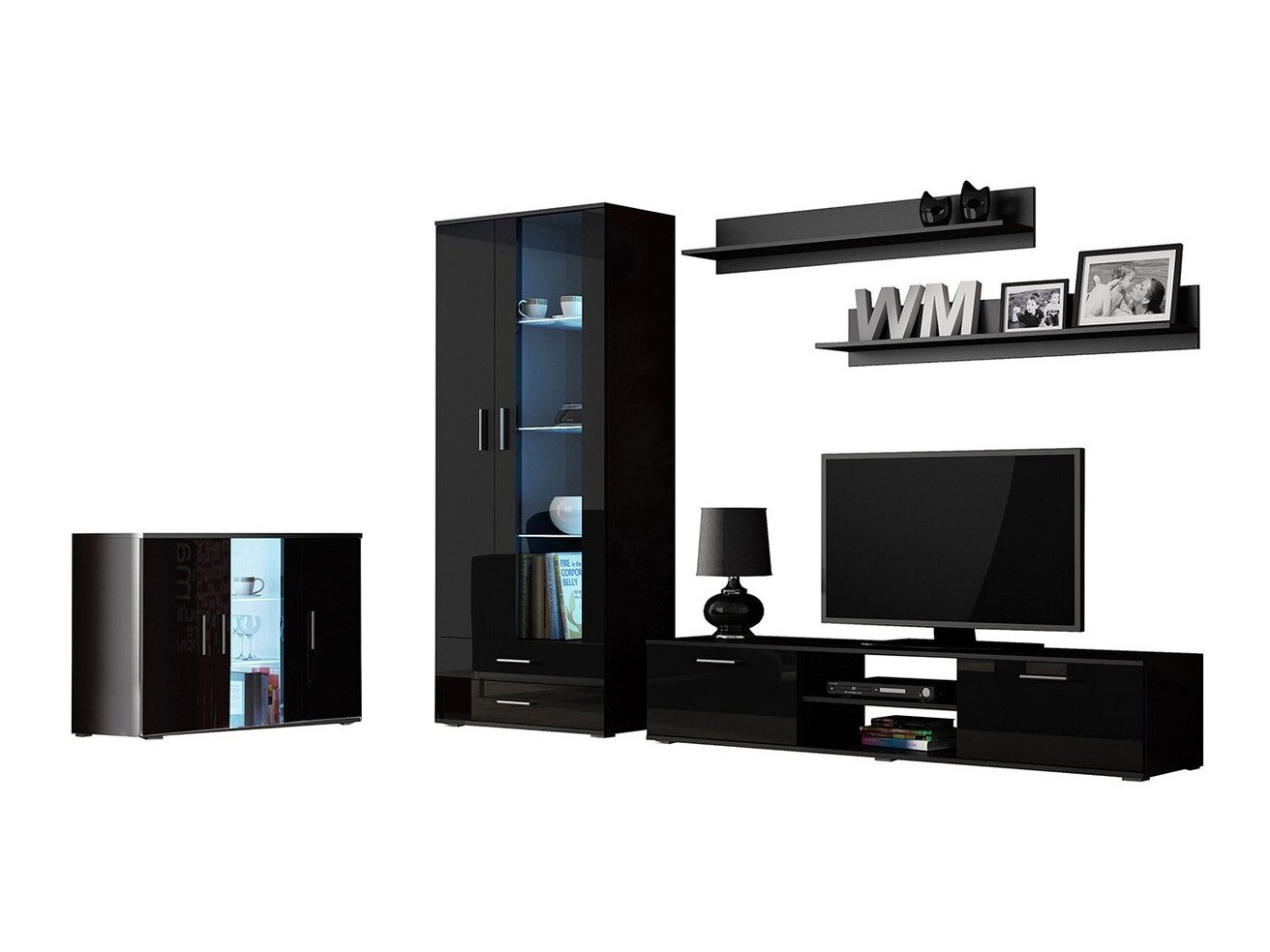 Set za dnevnu sobu Tornola 116 (Crno + Sjajno crna)