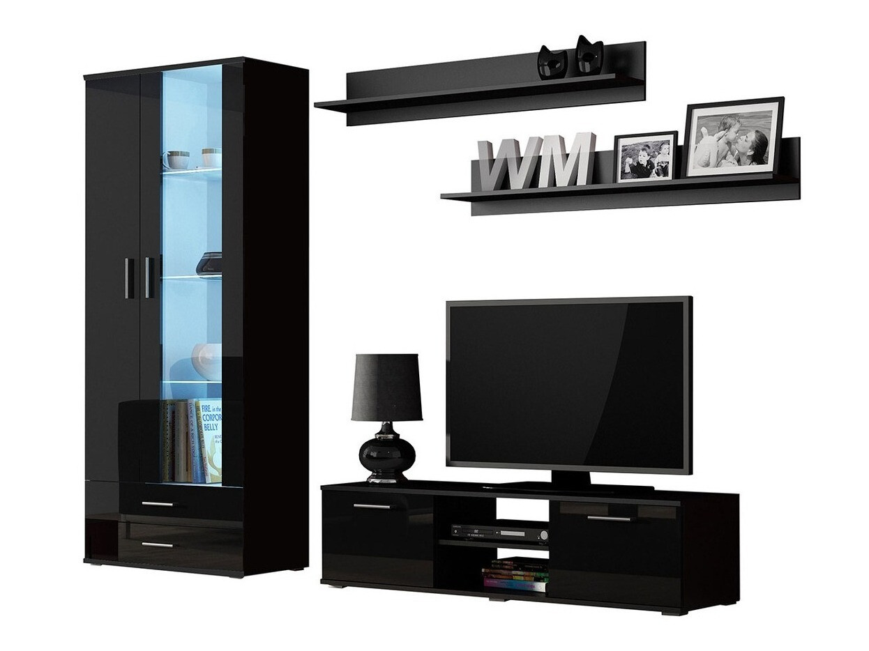 Set za dnevnu sobu Tornola 117 (Crno + Crna visoki sjaj)