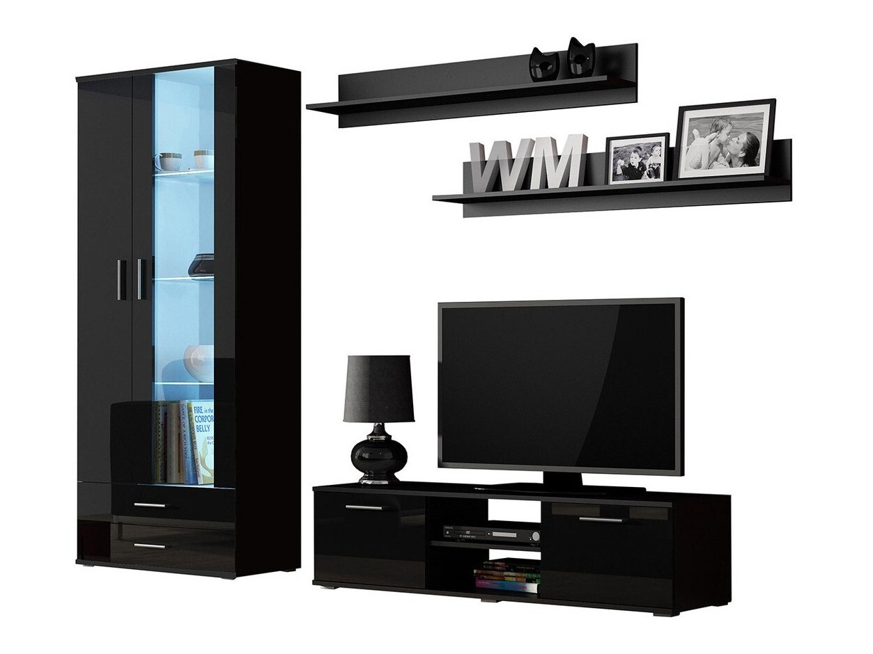 Set za dnevnu sobu Tornola 117 (Crno + Sjajno crna)